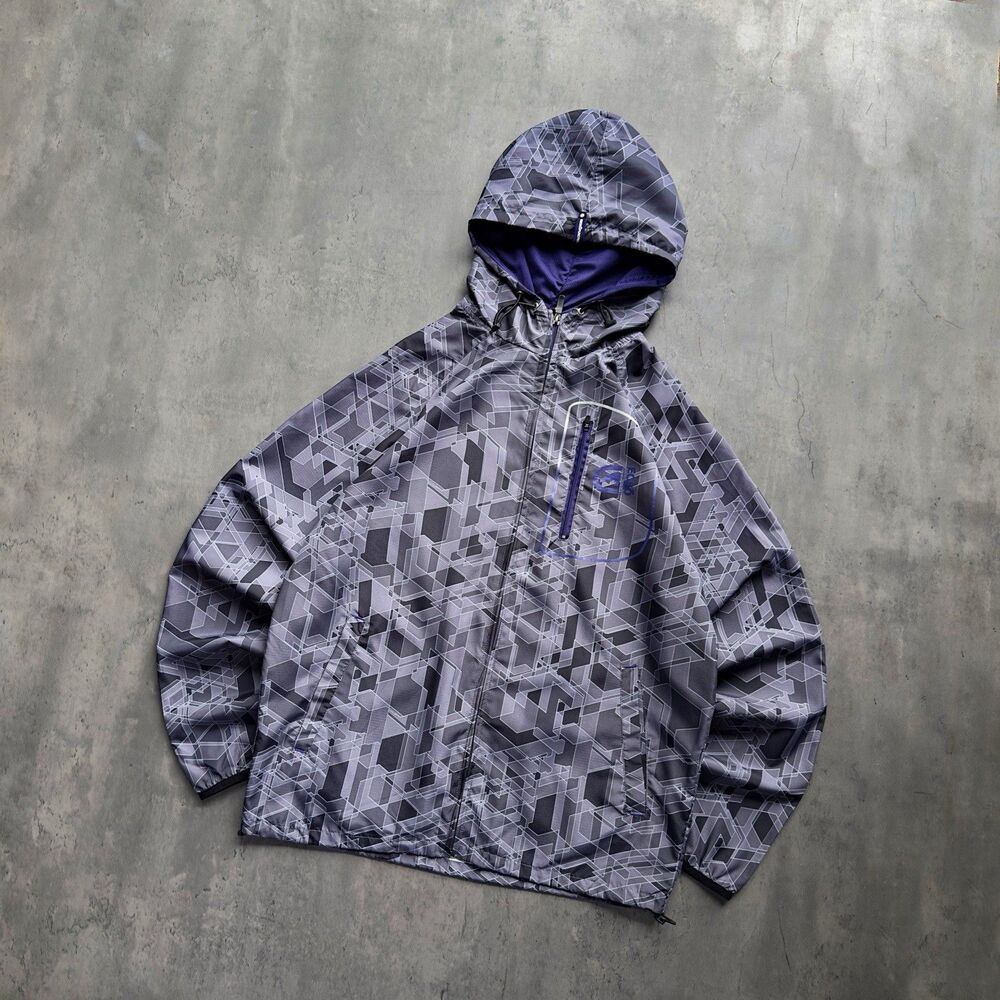 VTG Ecko Function Tech Windbreaker Jacket Mens M Grey Geometric Ripstop Y2K